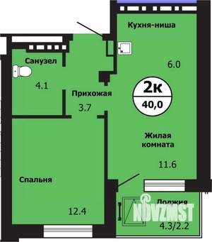 2-к квартира, сданный дом, 40м2, 2/19 этаж