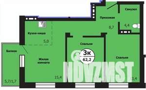 3-к квартира, строящийся дом, 62м2, 9/19 этаж