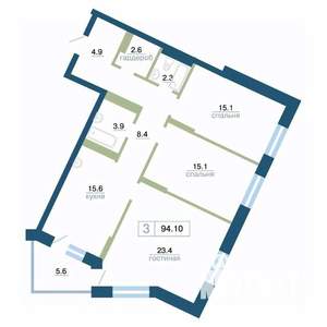 3-к квартира, вторичка, 94м2, 13/24 этаж