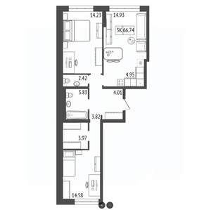 3-к квартира, вторичка, 67м2, 7/17 этаж