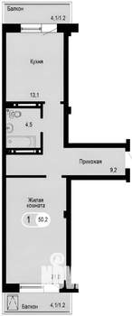 1-к квартира, вторичка, 52м2, 13/24 этаж