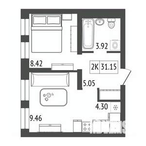 2-к квартира, строящийся дом, 31м2, 13/17 этаж
