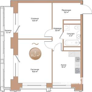 2-к квартира, вторичка, 55м2, 2/24 этаж