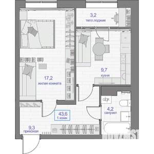 1-к квартира, вторичка, 44м2, 15/16 этаж