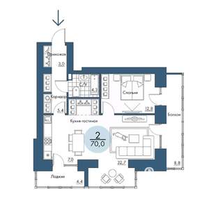 2-к квартира, строящийся дом, 70м2, 17/17 этаж