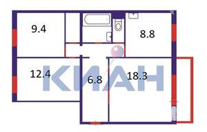 3-к квартира, вторичка, 66м2, 9/10 этаж