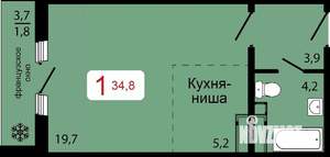 1-к квартира, вторичка, 35м2, 8/17 этаж