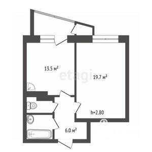 1-к квартира, вторичка, 44м2, 6/9 этаж
