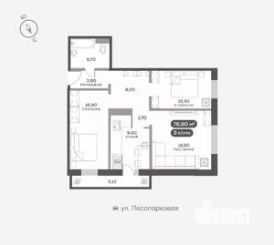 3-к квартира, вторичка, 77м2, 6/17 этаж