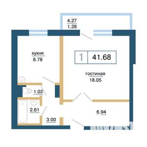 1-к квартира, строящийся дом, 42м2, 12/17 этаж