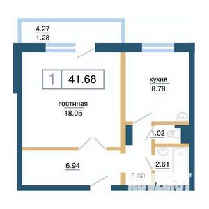 1-к квартира, вторичка, 42м2, 13/17 этаж