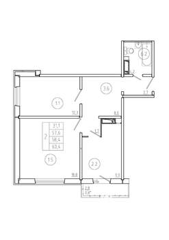 2-к квартира, строящийся дом, 58м2, 6/17 этаж