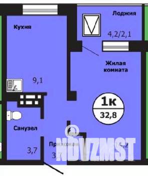 1-к квартира, строящийся дом, 33м2, 18/19 этаж