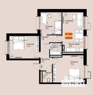 4-к квартира, вторичка, 74м2, 5/17 этаж