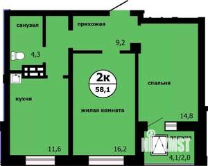 2-к квартира, вторичка, 58м2, 6/19 этаж