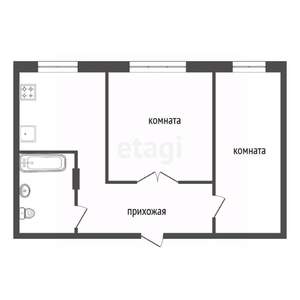 2-к квартира, вторичка, 53м2, 1/9 этаж