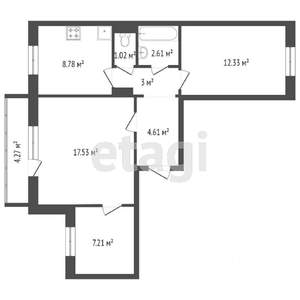 2-к квартира, вторичка, 57м2, 8/15 этаж