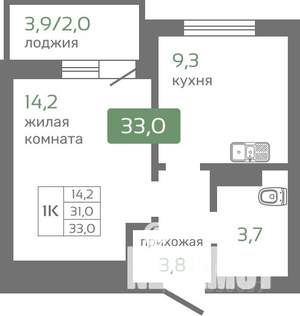 1-к квартира, строящийся дом, 33м2, 13/19 этаж