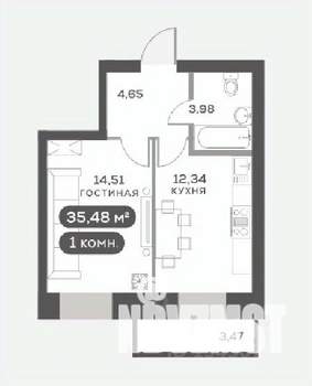 1-к квартира, вторичка, 35м2, 3/15 этаж