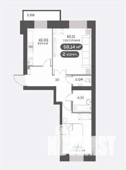 2-к квартира, вторичка, 59м2, 3/15 этаж