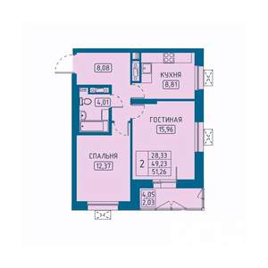 2-к квартира, вторичка, 51м2, 4/20 этаж