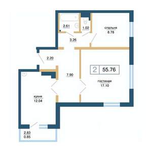 2-к квартира, вторичка, 56м2, 2/17 этаж