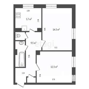 2-к квартира, вторичка, 47м2, 1/2 этаж