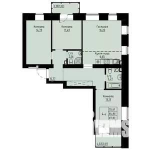 4-к квартира, строящийся дом, 88м2, 4/8 этаж