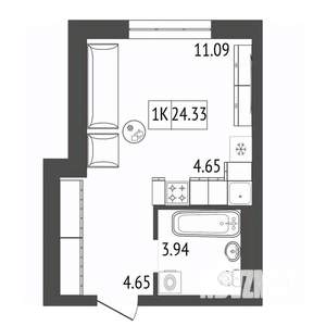 1-к квартира, строящийся дом, 24м2, 2/17 этаж