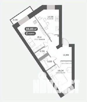 2-к квартира, вторичка, 69м2, 5/15 этаж