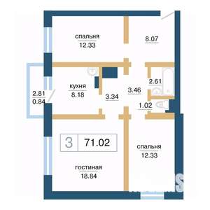 3-к квартира, вторичка, 71м2, 2/17 этаж