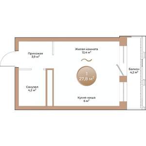 1-к квартира, строящийся дом, 28м2, 2/24 этаж