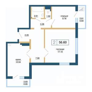 2-к квартира, вторичка, 57м2, 9/17 этаж