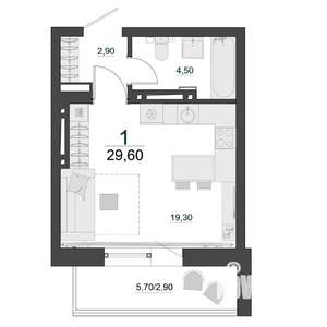 Студия квартира, строящийся дом, 30м2, 20/23 этаж