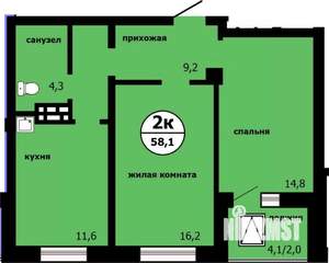 2-к квартира, строящийся дом, 57м2, 4/19 этаж