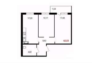 2-к квартира, вторичка, 62м2, 11/18 этаж