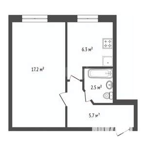 1-к квартира, вторичка, 33м2, 1/5 этаж