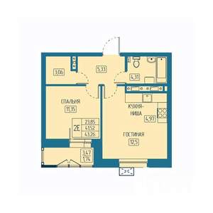 2-к квартира, вторичка, 43м2, 16/20 этаж