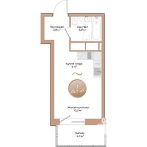 1-к квартира, строящийся дом, 26м2, 2/24 этаж
