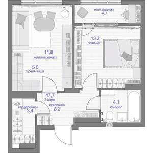 2-к квартира, вторичка, 48м2, 3/13 этаж