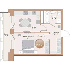 1-к квартира, строящийся дом, 40м2, 10/24 этаж
