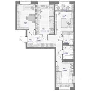 3-к квартира, вторичка, 79м2, 2/24 этаж