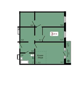3-к квартира, строящийся дом, 88м2, 1/17 этаж