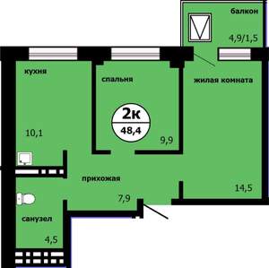 2-к квартира, вторичка, 48м2, 6/19 этаж