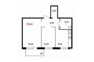 2-к квартира, вторичка, 56м2, 15/18 этаж