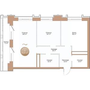 2-к квартира, вторичка, 73м2, 2/24 этаж