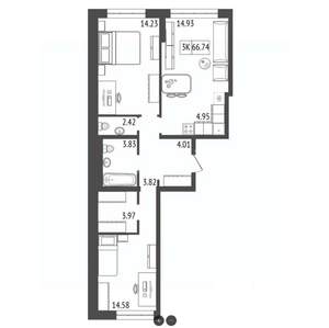 3-к квартира, строящийся дом, 67м2, 12/17 этаж