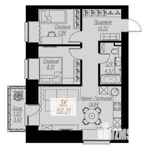 2-к квартира, строящийся дом, 52м2, 16/17 этаж
