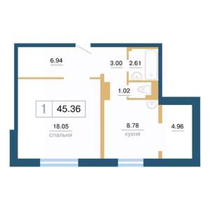 1-к квартира, вторичка, 45м2, 1/17 этаж