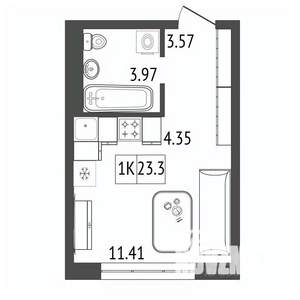 1-к квартира, строящийся дом, 23м2, 15/17 этаж